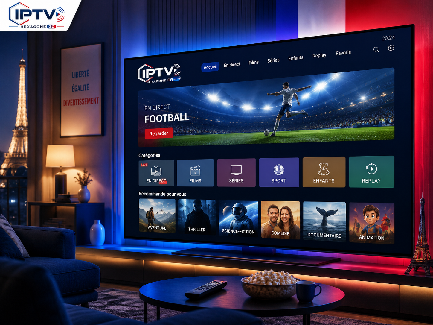 Films et séries en 4K et chaînes internationales sur IPTV Hexagone